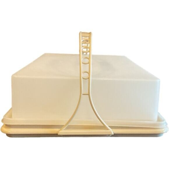 Tupperware Rectangle Cake Carrier With Handle Yellow & White Plastic - Picture 4 of 9